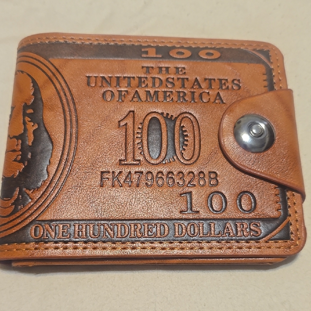 Brown Leather Wallet with Dollar‎ Design